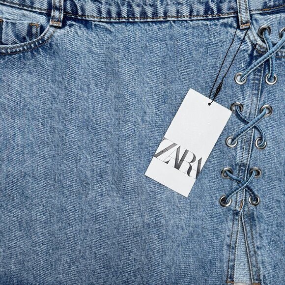 NWT Z1975 DENIM MINI SKIRT RAW EDGE LACE UP FESTIVAL FIERCE LOLITA BADDIE XS - Picture 7 of 13